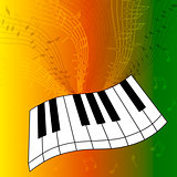 Abstract illustration of piano keys with a whirlwind of musical notes.