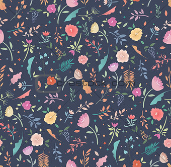 Colorful floral seamless floral pattern on a dark background.