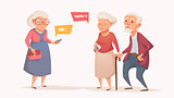 Elderly couple and an old woman in the style of a cartoon.