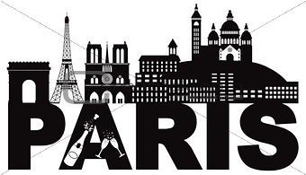 Paris Skyline Text Champagne Black and White Illustration