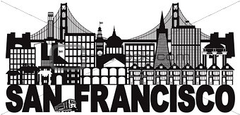 San Francisco Skyline and Text Black and White Illustration