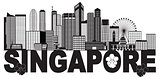 Singapore City Skyline Text Black and White Illustration