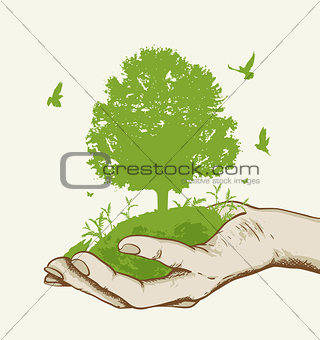 Green tree in the hand