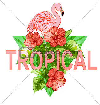 Tropical banner with flamingo