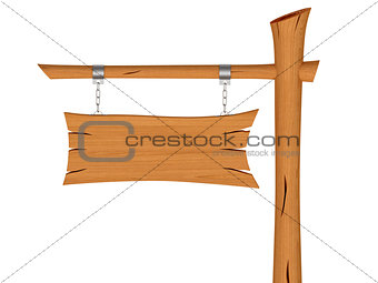 Blank wooden signboard with chain