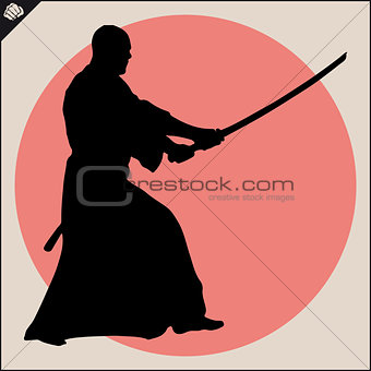 Martial arts. Kendo katana fighter scene.