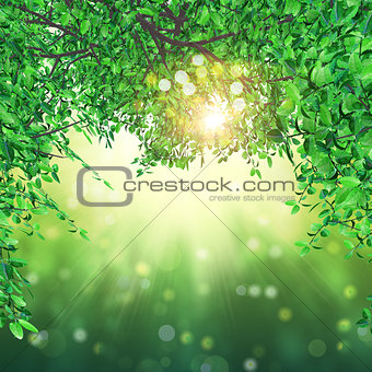 3D leaves on bokeh lights background