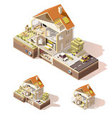 Vector isometric low poly house cross-section