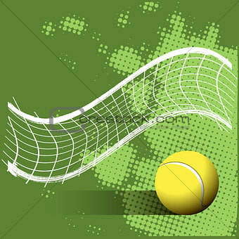 Tennis Ball and Grid on a Green Background