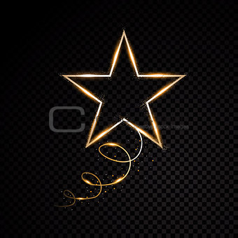 Two golden lines with light effects. Isolated on black transparent background. Vector illustration