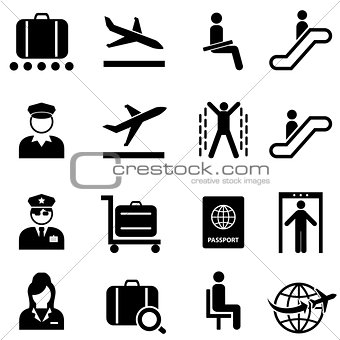 Airport and airplane travel web icon set