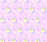 Magic Unicorn seamless pattern. Modern fairytale endless textures, magical repeating backgrounds. Cute baby backdrops. Vector illustration.