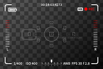 Camera viewfinder with iso and battery marks on transparent background