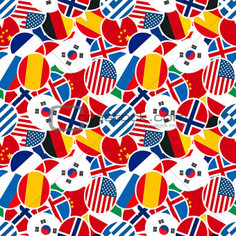 Colourful speech bubbles with different countries flags in flat design style seamless pattern
