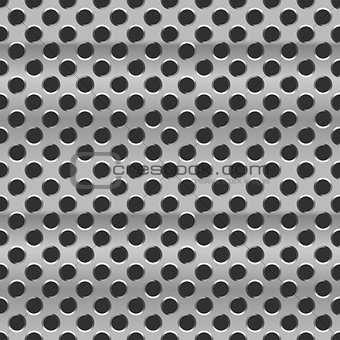 Metal grid with round holes on black, seamless pattern