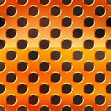 Copper metal grid with round holes on black, seamless pattern