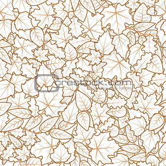 Hand drawn leaves from different kind of trees, seamless pattern on white