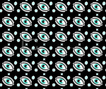 Eye seamless pattern in comic style, pop art. Colorful endless background, repeating texture. Vector illustration.