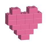 Building bricks in 3D pink heart