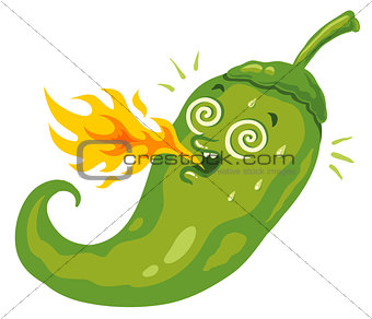 Chili pepper with flame