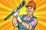Construction worker with adjustable wrench