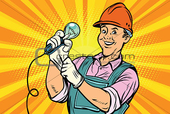 Construction worker with light bulb