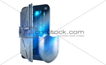 Safe cellphone from hacker attack like a strongbox. 3D Rendering