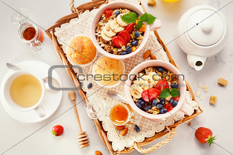 Healthy Breakfast with oatmeal and fresh berries