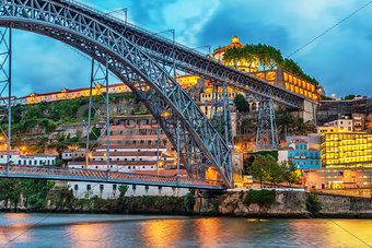 Porto, Portugal: the Dom Luis I Bridge and the Serra do Pilar Monastery on the Vila Nova de Gaia side