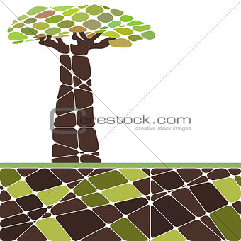 Colorful set with tree and leafs