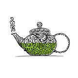 Teapot sketch with green tea for your design