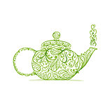 Teapot sketch with green tea for your design