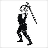 Vector Viking warrior with sword Cartoon Illustration.