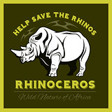 Help save and protect the endangered Rhinos from illegal hunting icon emblem.