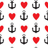 Abstract Simple Seamless Pattern Background with Anchor and Heart Symbol. Vector Illustration
