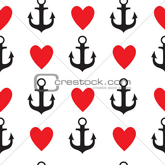 Abstract Simple Seamless Pattern Background with Anchor and Heart Symbol. Vector Illustration
