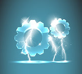 glass gear icon with realistic lightnings