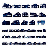 Blue residential house silhouette isolated on white