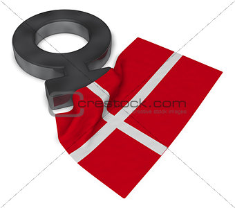 female symbol and flag of denmark - 3d rendering