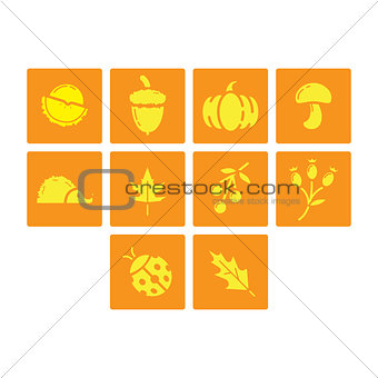 Flat color autumn season icon set