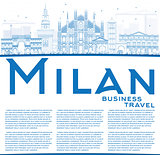 Outline Milan Skyline with Blue Landmarks and Copy Space. 