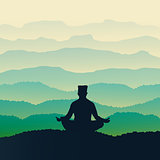 Man meditates in the nature. Vector illustration.