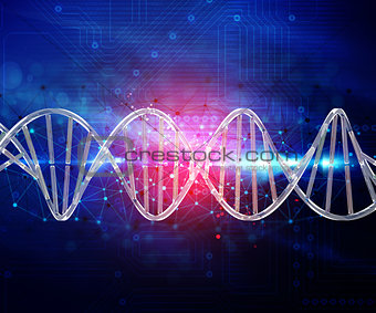 Abstract techno background with 3D DNA strand