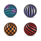 Set of glossy colored balls with strip and square fill, vector illustration.
