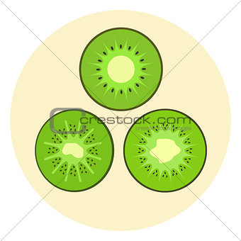 Set of cute kiwi icons, kiwi split in a half