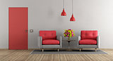 Red and gray modern living room