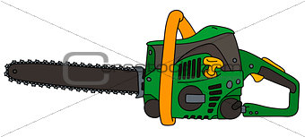 Green and yellow chainsaw