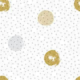 Ink and brush hand drawn seamless doodle design with polka dot and circles.