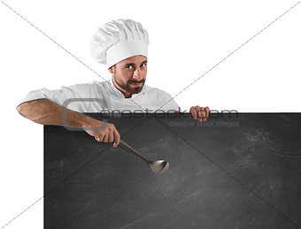 Chef with ladle and board