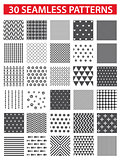 30 retro styled black vector seamless patterns